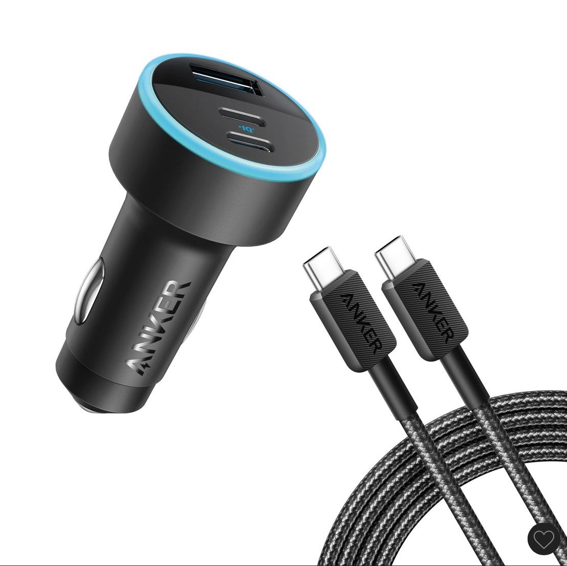 THRIFTY 70 - Anker 3-port 67W car charger with 3’ USB-C to USB-C cable - AS IS - OPEN BOX - USED - FINAL SALE - NO RETURNS