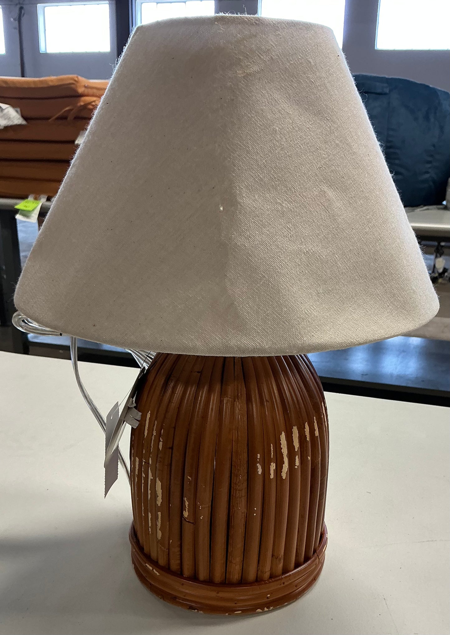THRIFTY 70 - Woven table lamp - Damage from shipping (see pictures) - AS IS - FINAL SALE - NO RETURNS - PICK UP ONLY