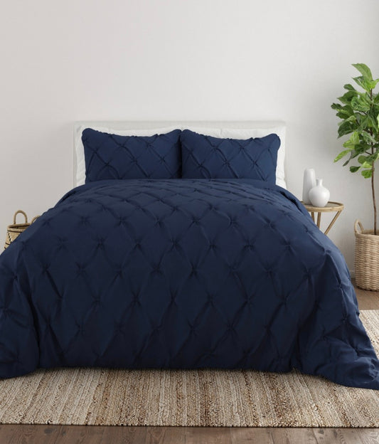 Casual Comfort Pinch Pleat Duvet Cover Set 3 Pieces Full/Queen-Navy