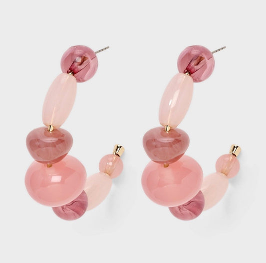 Beaded hoop earrings in pastel pink