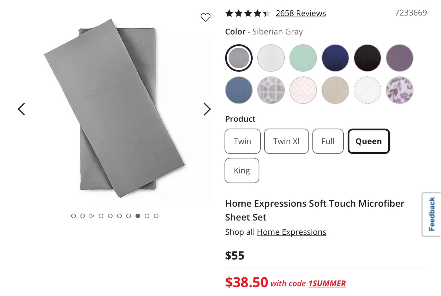 Home Expressions Soft Touch Microfiber 4 Pieces Sheet Set Queen-Included(1 Flat Sheet,1 Fitted Sheet and 2 Standard/Queen Pillowcases)-Gray