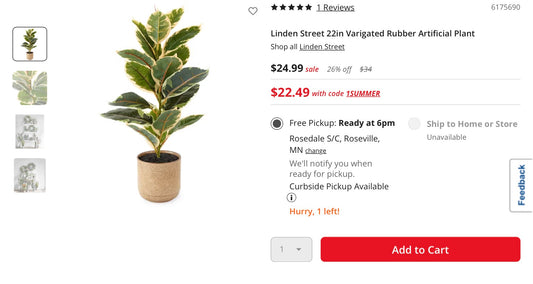Thrifty 70- Linden Street 22in Varigated Rubber Artificial Plant- never used, it’s just a little cracked- As is- Final sale- No return