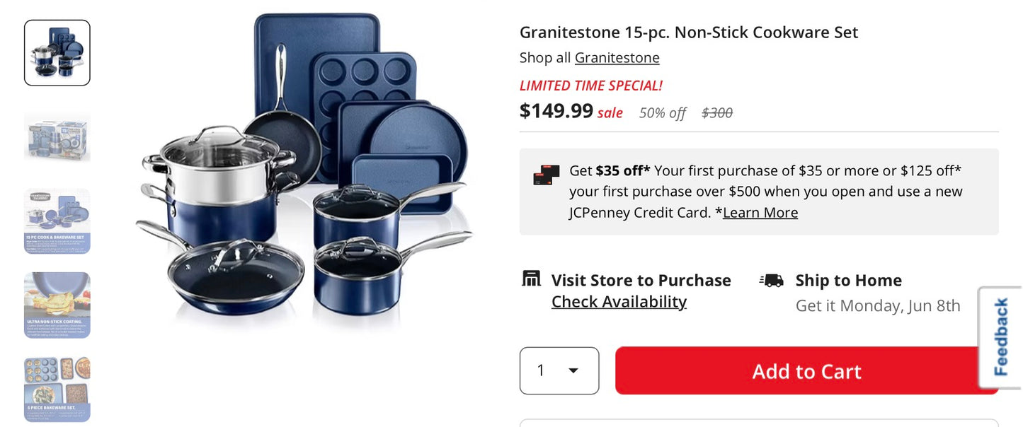 Granitestone 15-pc. Non-Stick Cookware Set