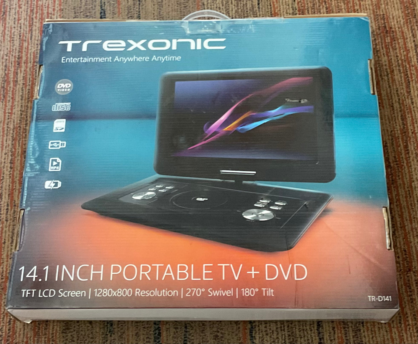 Trexonic 14.1 Inch Portable TV + DVD Player with Swivel TFT-LCD Screen in Black - Manufacturer Refurbished