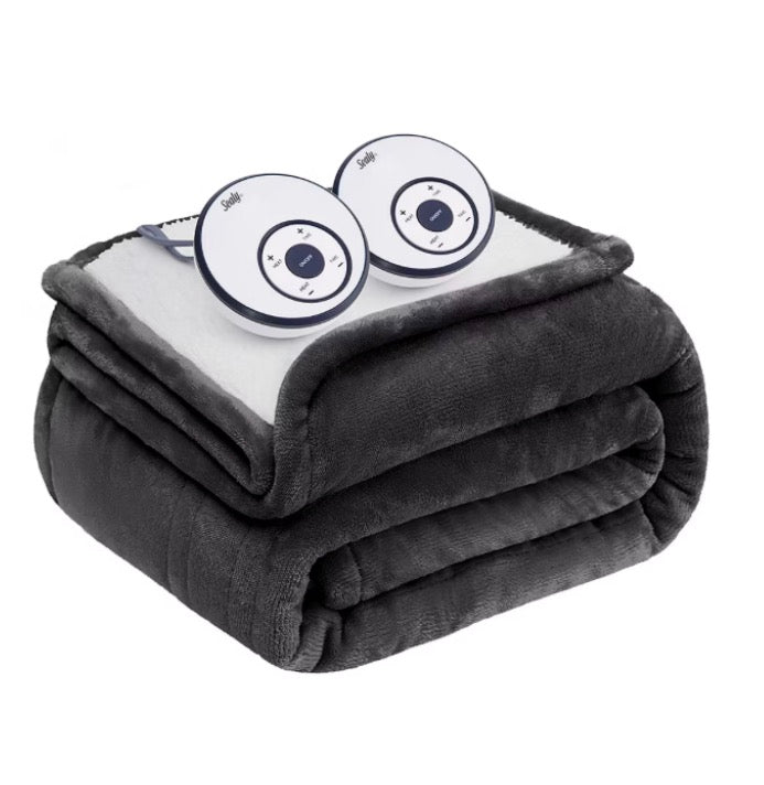 Sealy® Flannel & Sherpa Heated Midweight Blanket Queen-Charcoal