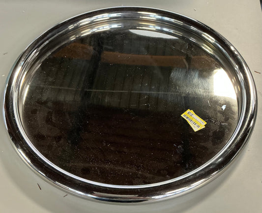Silver round tray - 16” (L) x 1” (H) x 16” (W) - MINOR COSMETIC FLAWS - PICK UP ONLY