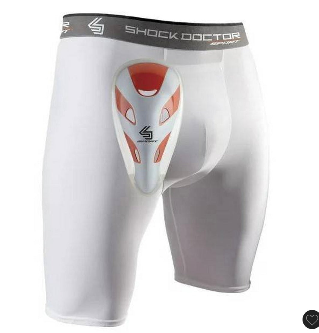 Shock doctor youth compression shorts with protective cup - white - OPEN BOX