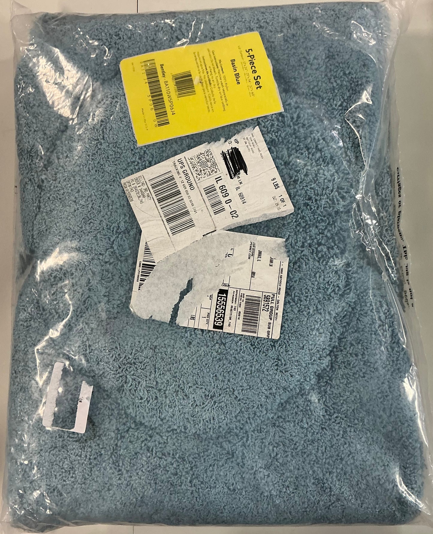 Garland Rug Bentley 5 Pieces Bath Rug Set-Included(1 22”x60 Runner,1 17”x24”Bath Rug,1 21”x34” Bath Rug,1 Standard Lid Cover,1 21”x24”Contour Bath Rug)-Basin Blue