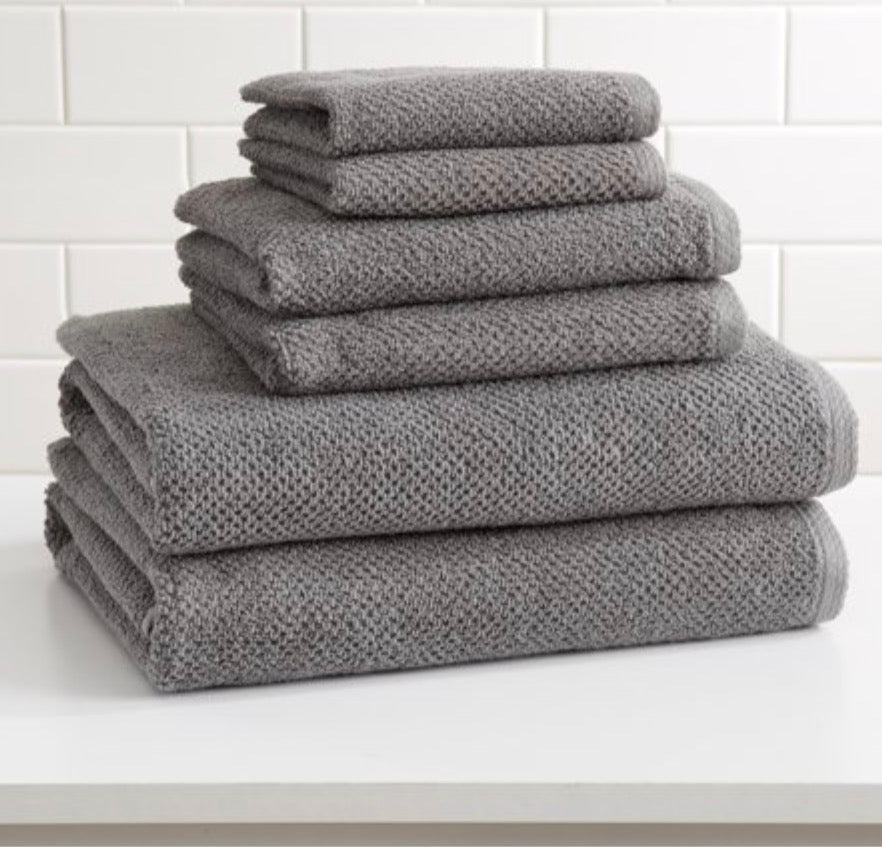 100% cotton quick dry loop textured 6 piece bath towel set grey