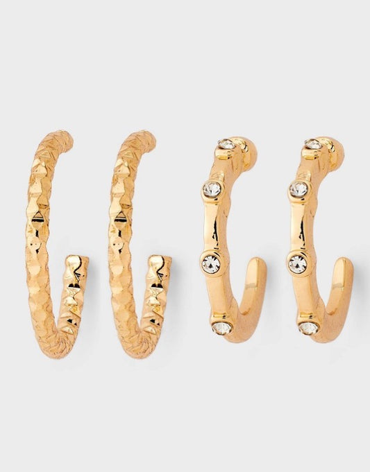 Rose gold-toned hoop earrings featuring embedded rhinestones-As Is