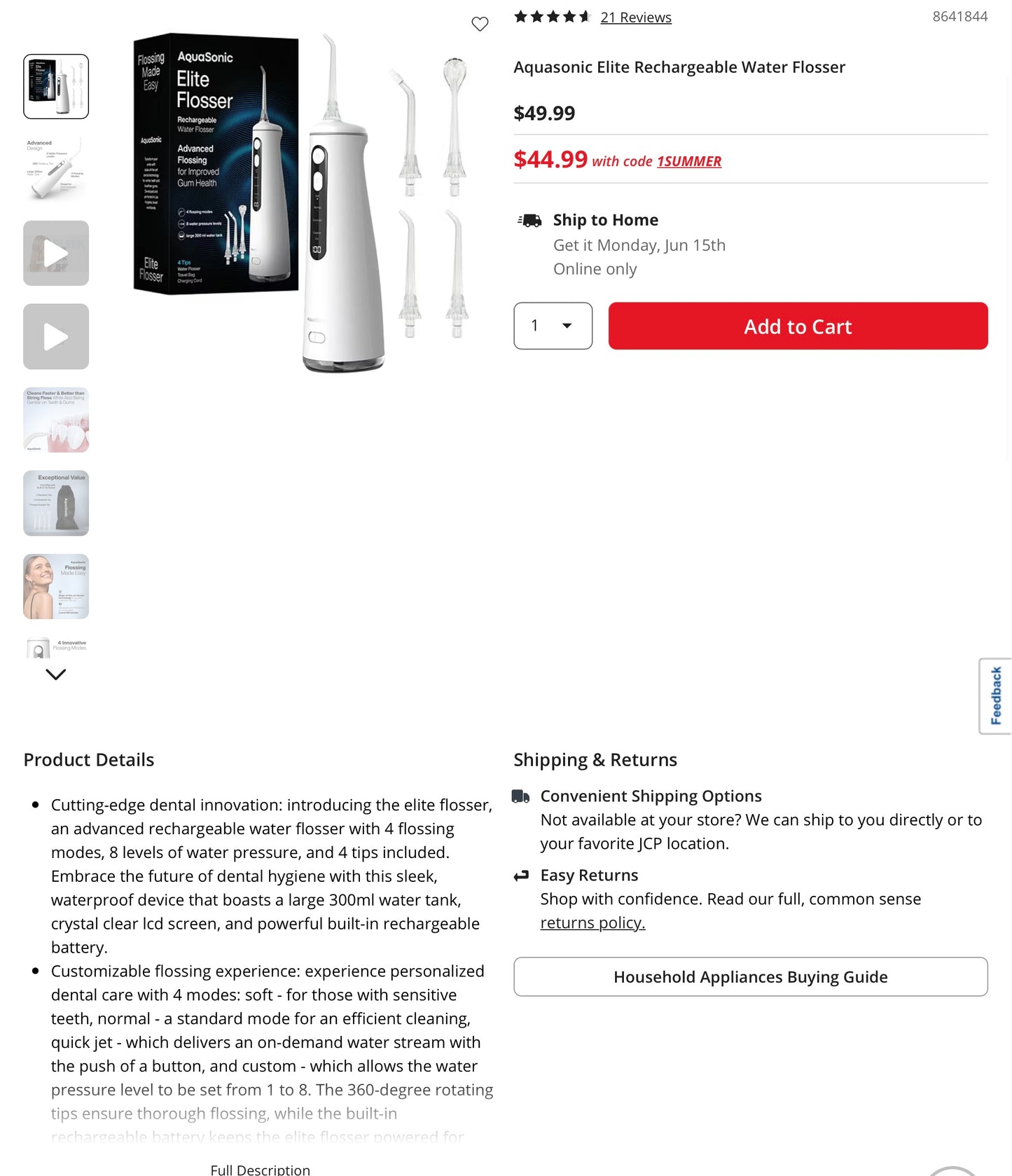 THRIFTY 70 - Aquasonic Elite Rechargeable Water Flosser, 3 Attachments (sealed in individual bags, see picture) - Open Box - USED (See Pictures)- FINAL SALE- NO RETURNS - AS IS