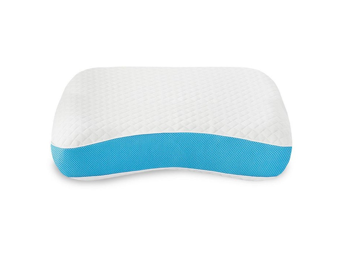 Bodipedic Home Side Back Sleeper Gel Infused Memory Foam Bed Pillow 24”x16”-White/Blue