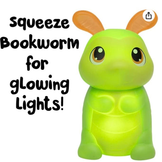 Playskool Glo Friends Storytime with Bookworm toy set including a glow-in-the-dark toy and a storybook