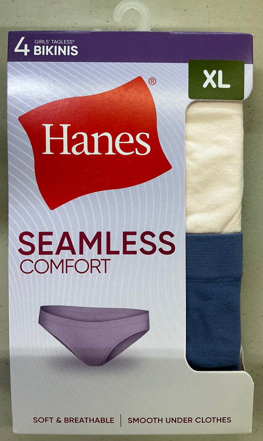 Hanes Girls’ Tween Underwear Seamless Hipster Pack, Assorted, 4-Pack