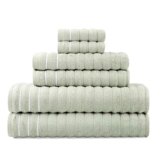 6-Pieces Ribbed Solid Bath Towel Set-Misty jade