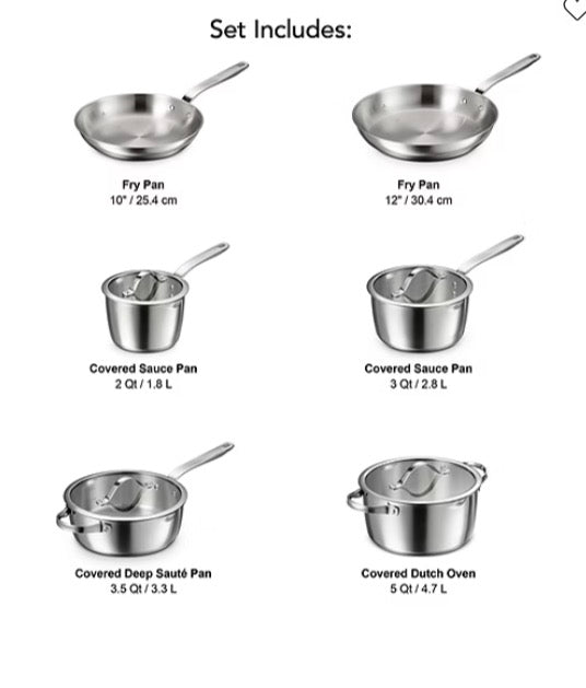 Tramontina Tempo Tri-Ply Stainless Steel 10-pc. Cookware Set