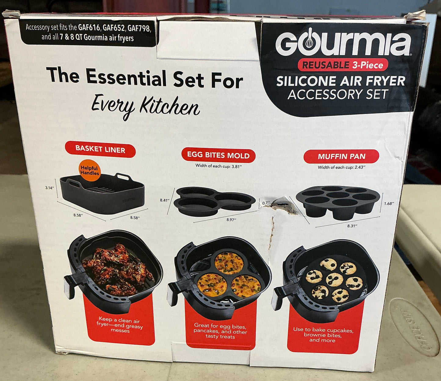Gourmia reusable 3-pc silicone air fryer accessory set