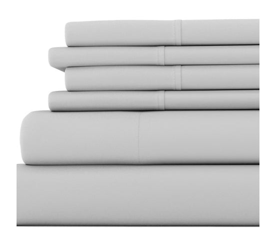 Premium Ultra Soft Microfiber Wrinkle Free 6 Piece Sheet Set-Light Gray