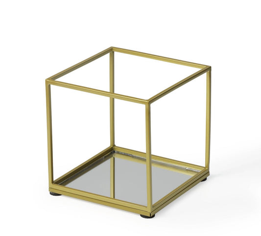 gold-finished Square Flower Stand from Bullseye's Playground with a mirrored base and a sturdy metal frame