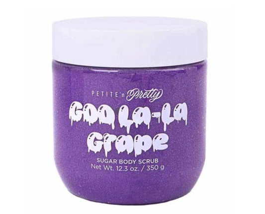 Petite 'n Pretty Goo La-La Grape Sugar Body Scrub in a purple 12.3 oz container.