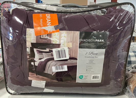 Madison Park 7-Piece Comforter Set in a deep purple color, sized for a King bed