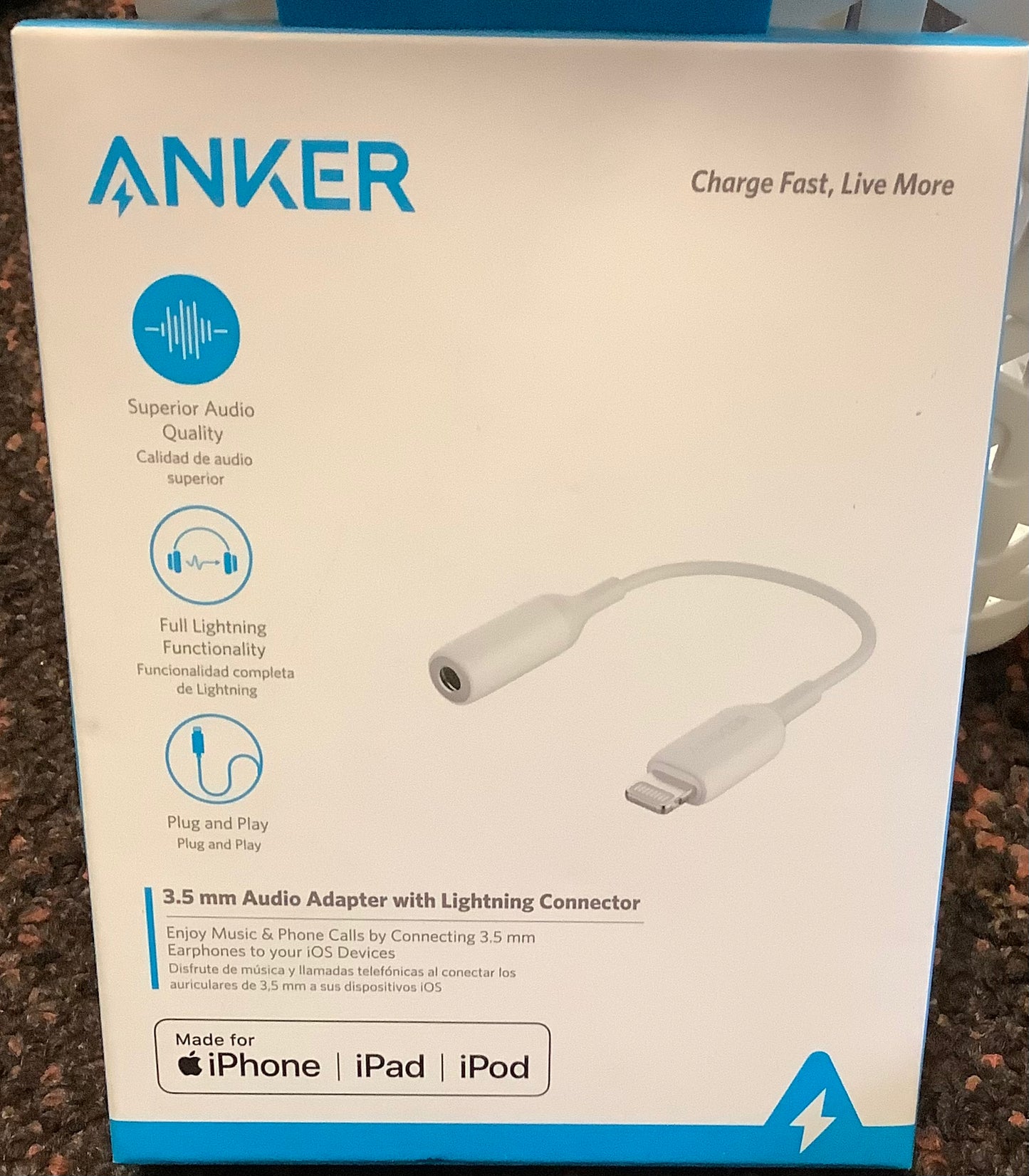 Anker 5" PowerLine Lightning to 3.5mm Audio Adapter
- White