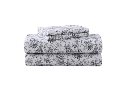 Laura Ashley 100% Cotton Flannel 4 Pieces Sheet Set full-Included(1 Flat Sheet,1 Fitted Sheet,2 Pillowcase)-Color(Faye Toile Black)