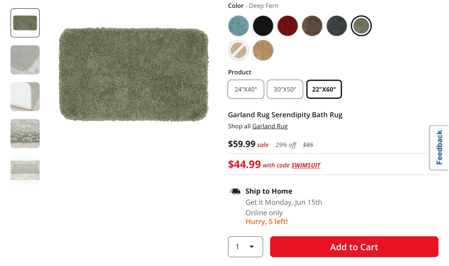 Garland Rug Serendipity Bath Rug 22 in x 60 in