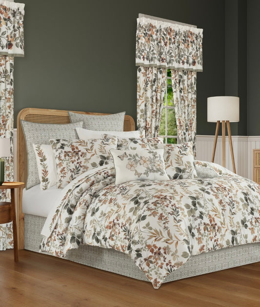 Royal Court 4 Pieces Floral Midweight Comforter Set Queen-Color(Evergreen)