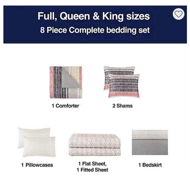 Home Expressions Mercer Stripes Complete Bedding Set With Sheets king 8-piece