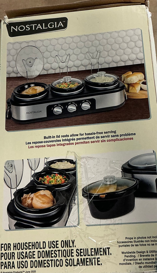 3 station stainless steel slow cooker buffet