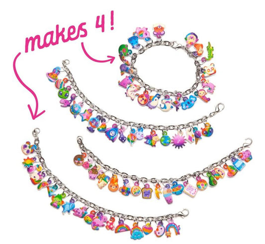 Sparkle Charm Bracelet DIY craft kit featuring various themed puffy sticker charms