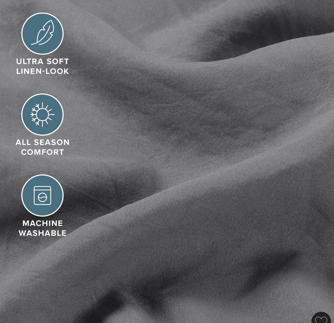 Bare Home sandwashed sheet set 3 pieces Twin-Grey