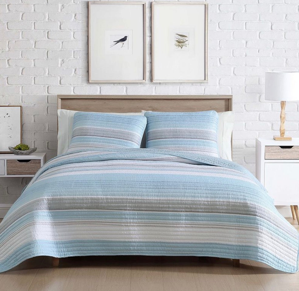 Beatrice Home Fashions Coralinn 3 Pieces Quilt Set Full/Queen-Blue/Gray