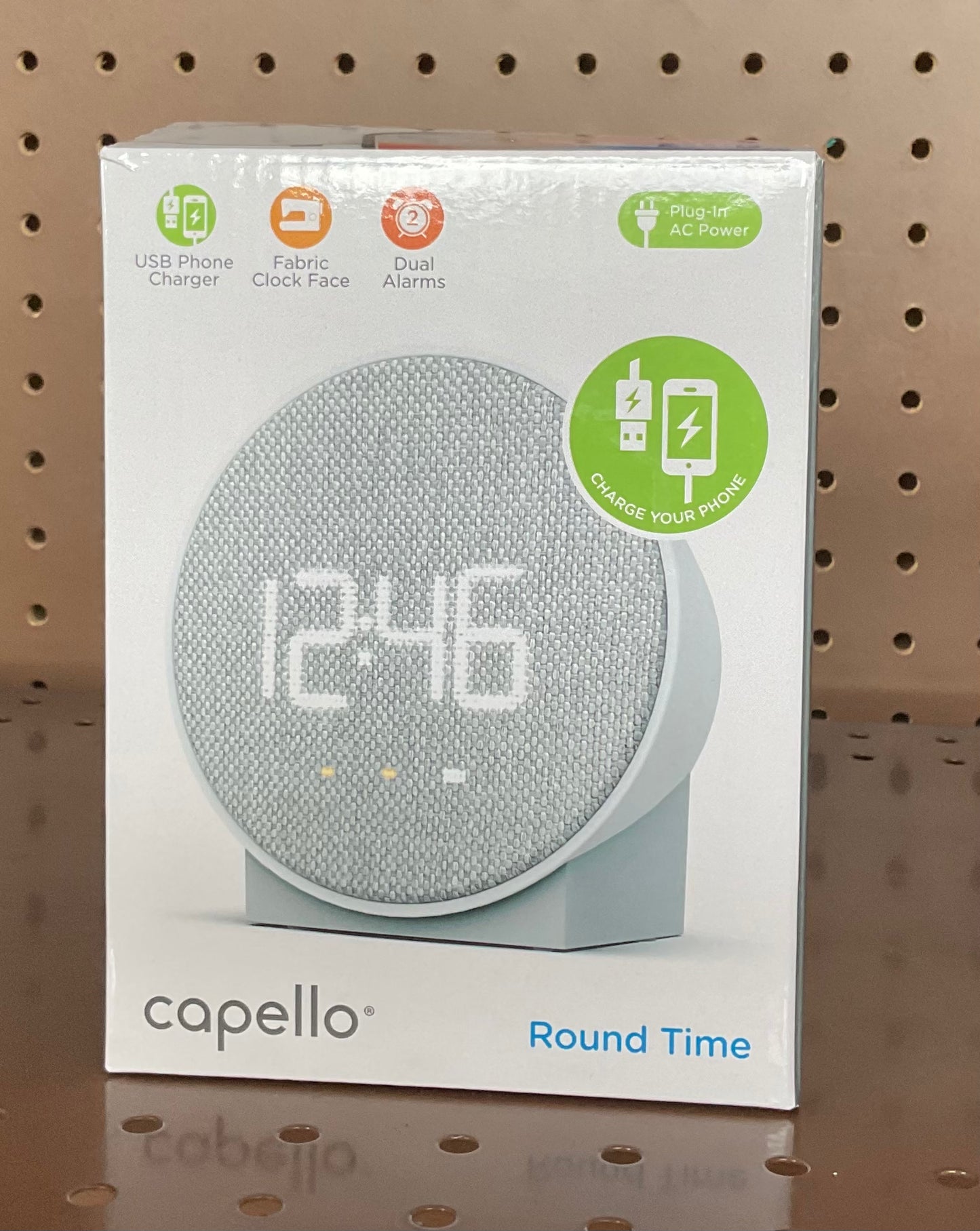 Round Time Table Clock Gray - Capello: Modern ABS
Nightstand Alarm with USB Port, LED Display, 3 Brightness Levels