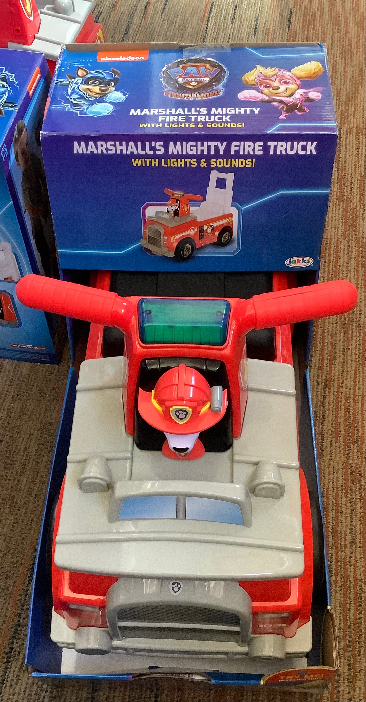 Nick Jr. Paw Patrol Marshall Fire Truck Kids' Ride-On with Lights, Sounds, Storage and Walking Bar