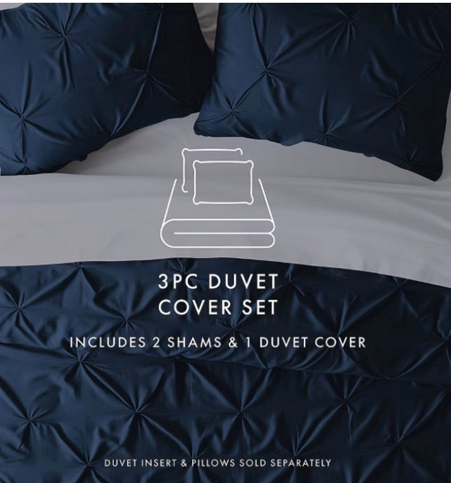 Casual Comfort Pinch Pleat Duvet Cover Set 3 Pieces Full/Queen-Navy