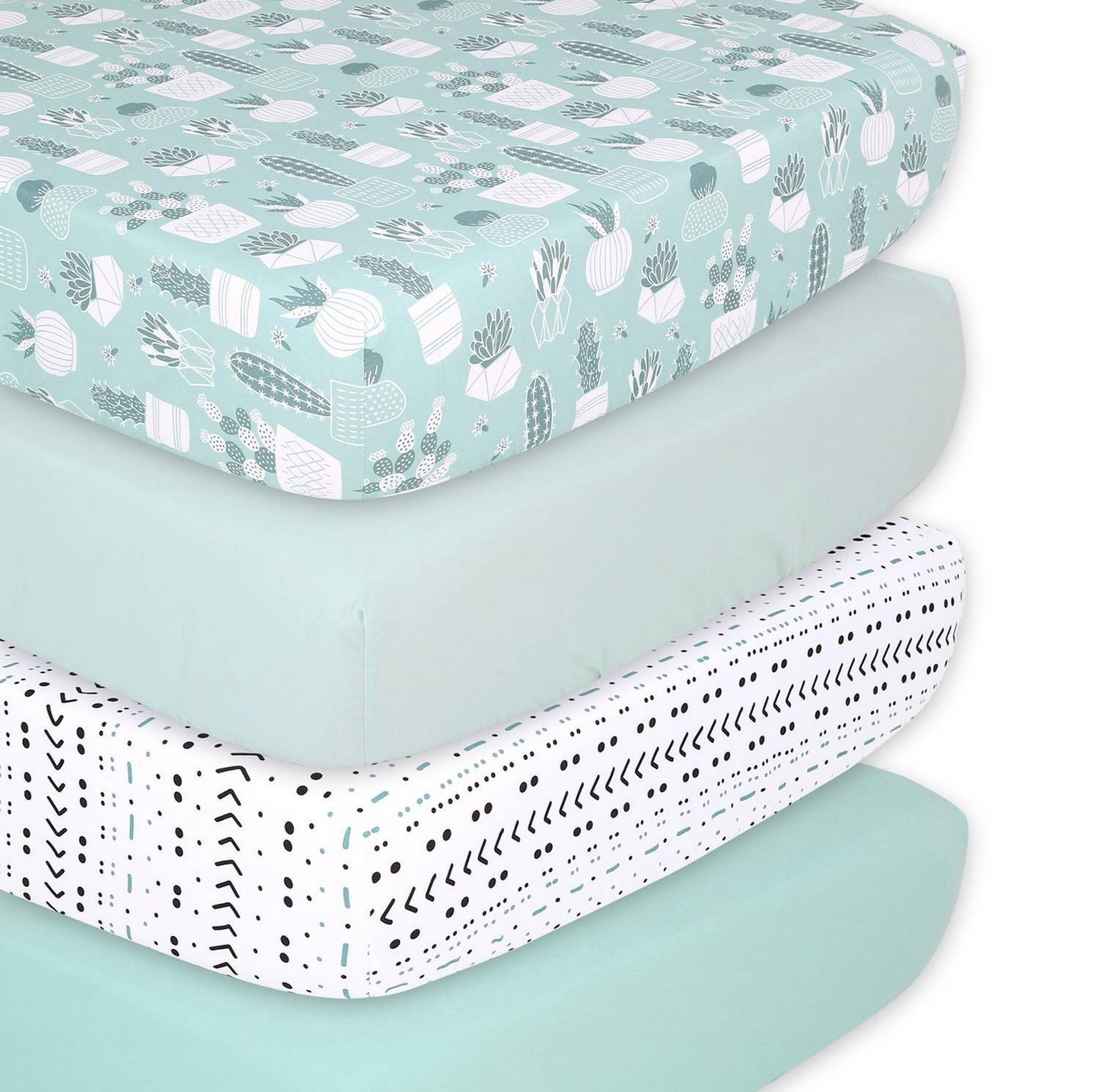 The Peanutshell Fitted Crib Sheets - Cactus and Pastel Green
- 4pk