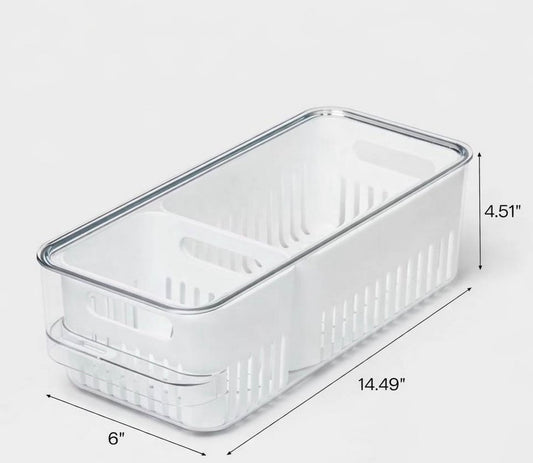 Lidded fridge storage with 2 internal inserts