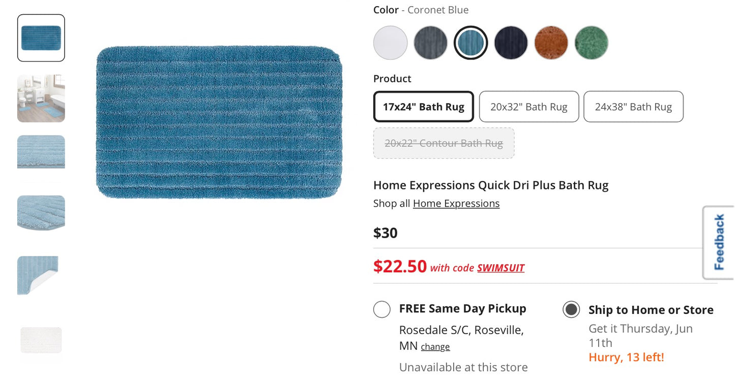 Home Expressions Quick Dri Plus Bath Rug 17 in x 24 in