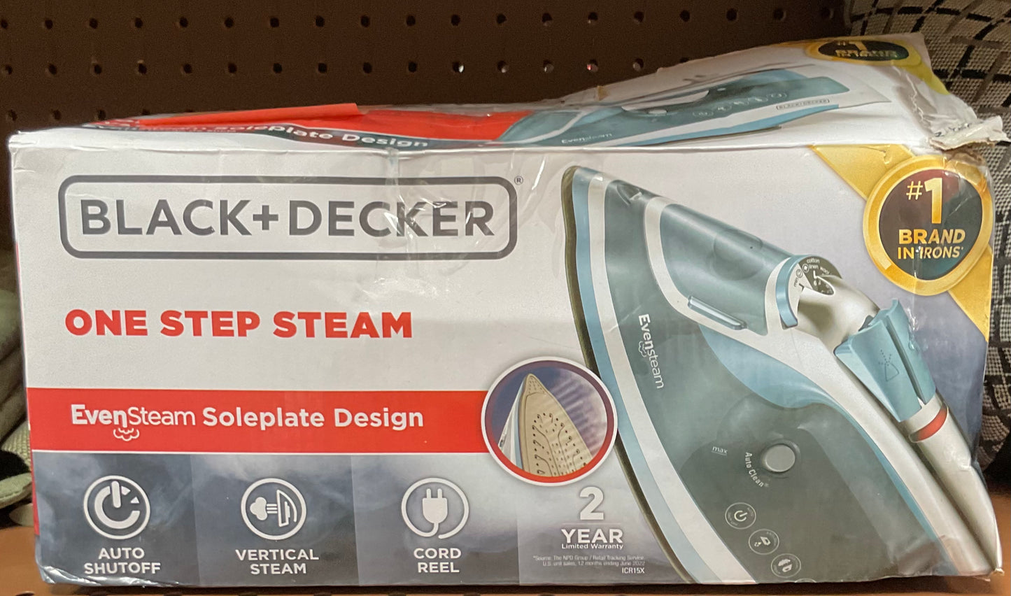 BLACK+DECKER Steam Iron Retractable Cord Gray: 1200W
Nonstick Soleplate, Anti-Drip, Vertical Steam, Comfort-Grip
Handle