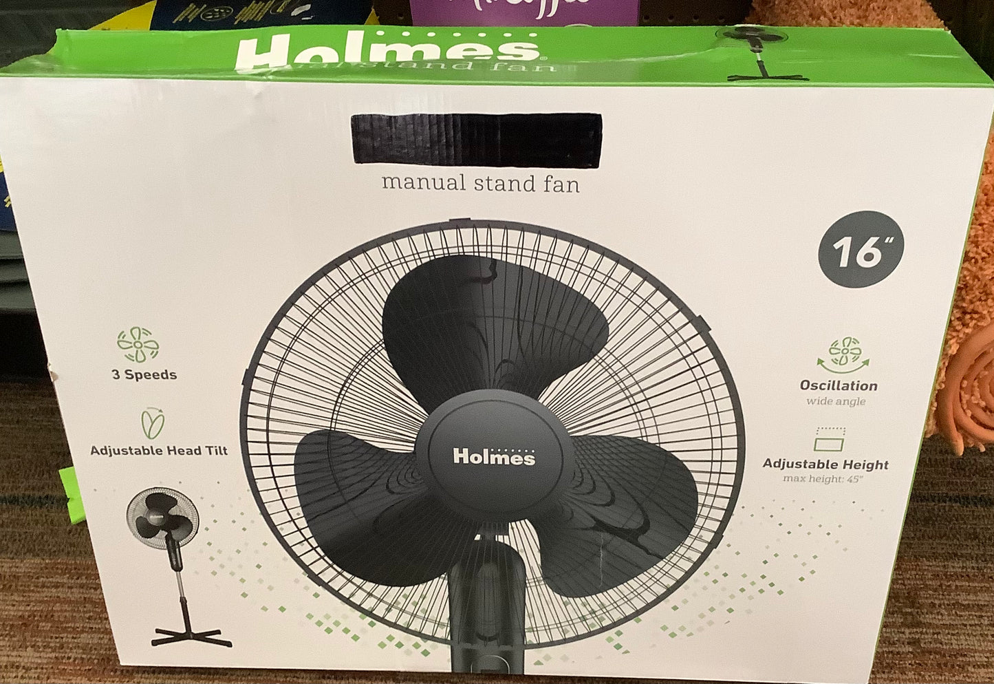 Holmes 16" Oscillating 3 Speed Manual Stand Fan Black