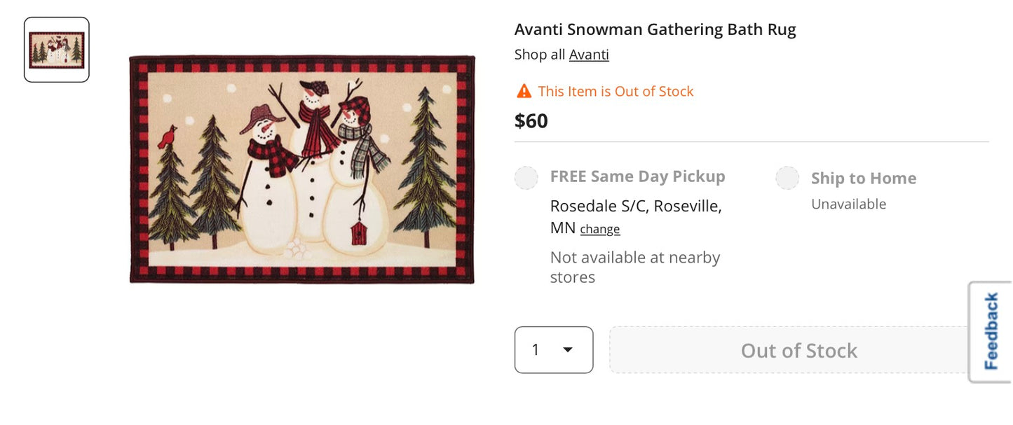 Avanti Snowman Gathering Bath Rug 20x30 Inch