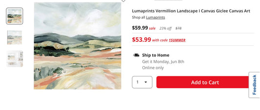 Lumaprints Vermillion Landscape I Canvas Giclee Canvas Art, Measurements: 1.25 Depth/Inches, 20 Height/Inches, 20 Width/Inches