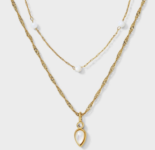 14k gold dipped mother of pearl cubic zirconia necklace