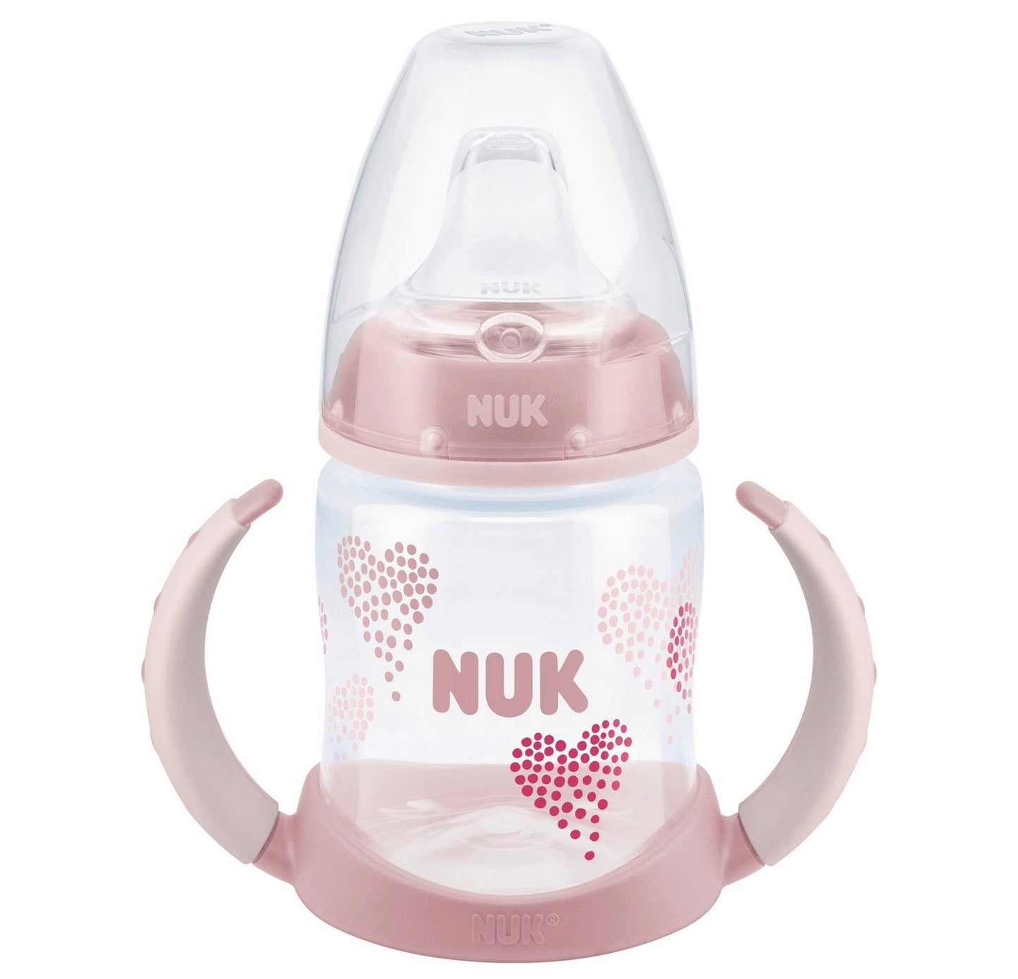 NUK Small Learner 5 oz Sippy Cup in pink with a heart pattern