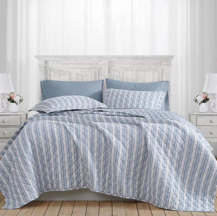 The Farmhouse By Rachel Ashwell Wide Ticking Stripe 2 Piece Quilt Set Twin-Included(1 Quilt and 1 Sham)-Blue