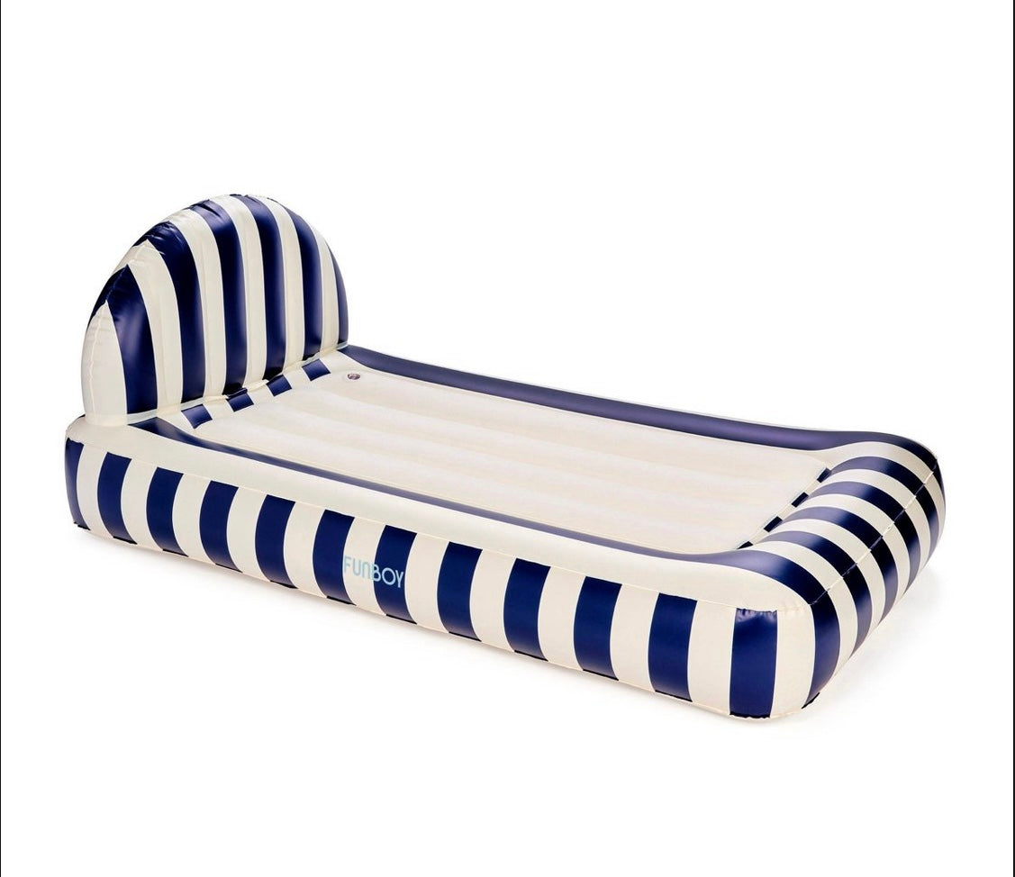 THRIFTY 70 - FUNBOY navy blue stripe 15”H kids’ sleepover twin air mattress bed with electric pump - AS IS - USED - FINAL SALE - NO RETURNS