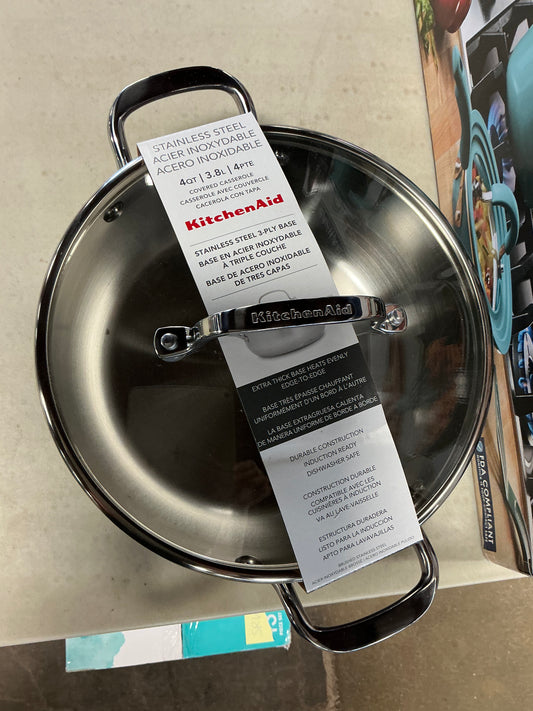 KitchenAid Stainless Steel 4qt 3ply base Covered Casserole Pan