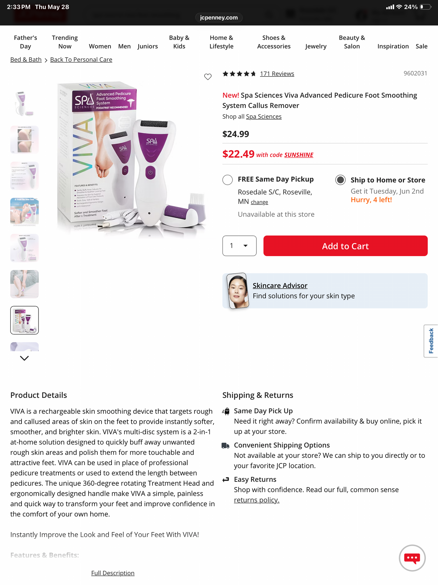 Spa Sciences Viva Advanced Pedicure Foot Smoothing System Callus Remover